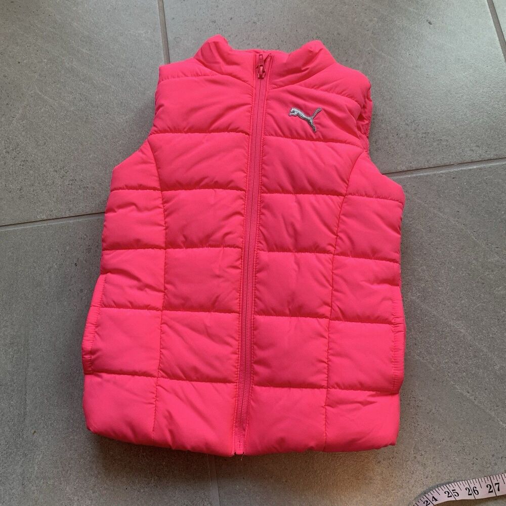 Puma Puffer Vest Girls XS 5/6 Pink Full Zip Pockets